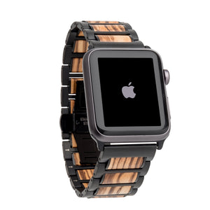 Black Stainless Steel + Zebrawood 38-40mm 42-44mm Apple Watch Bands - Series 1,2,3,4,5 Apple Watch Bands HAVERN Woodworks